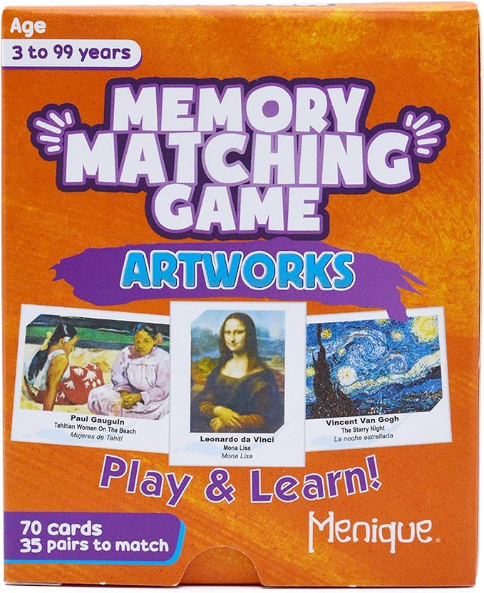 Menique Memory Matching Game – Famous Paintings for Adults & Kids – 70 Cards (35 Pairs) – Bilingual Art Game – Educational & Concentration Activity