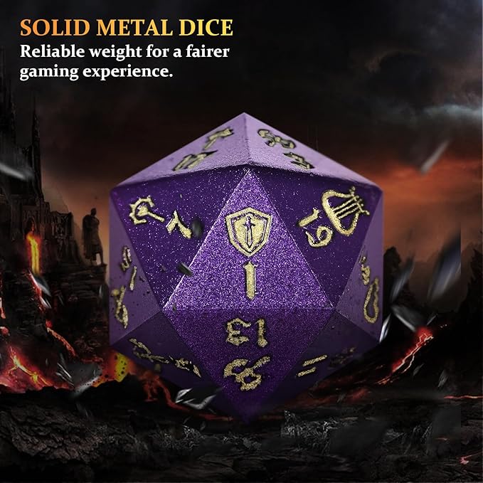 7PCS Metal Dice Set for Dungeons and Dragons,Class Icons Dice,Role Playing Board Games Accessories (Purple)