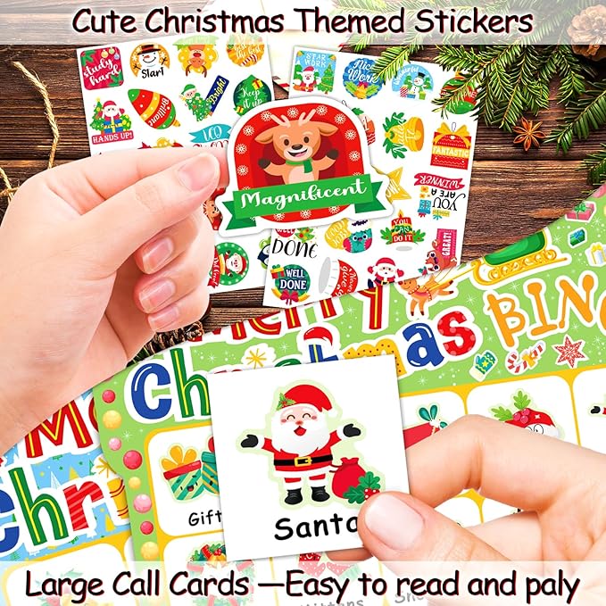 Christmas Bingo Game for Kids 24 Players, Christmas Bingo Cards Holiday Party Games for Family School Classroom Winter Party Supplies Favors Gifts