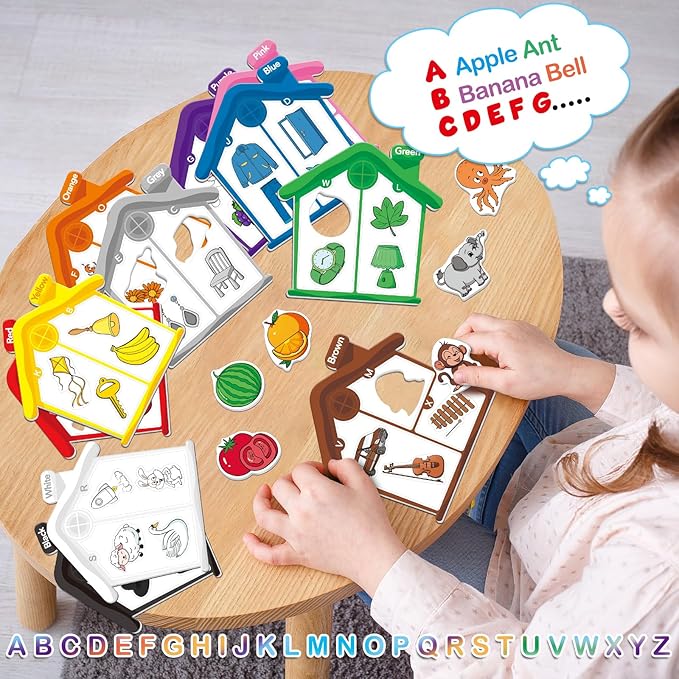 Torlam Magnetic Color Sorting Toys Alphabet Games Learning ABC Letter Recognition Color Shape Matching Fridge Magnets for Kids, Preschool Learning Activity Toddler Magnets for Refrigerator Whiteboard