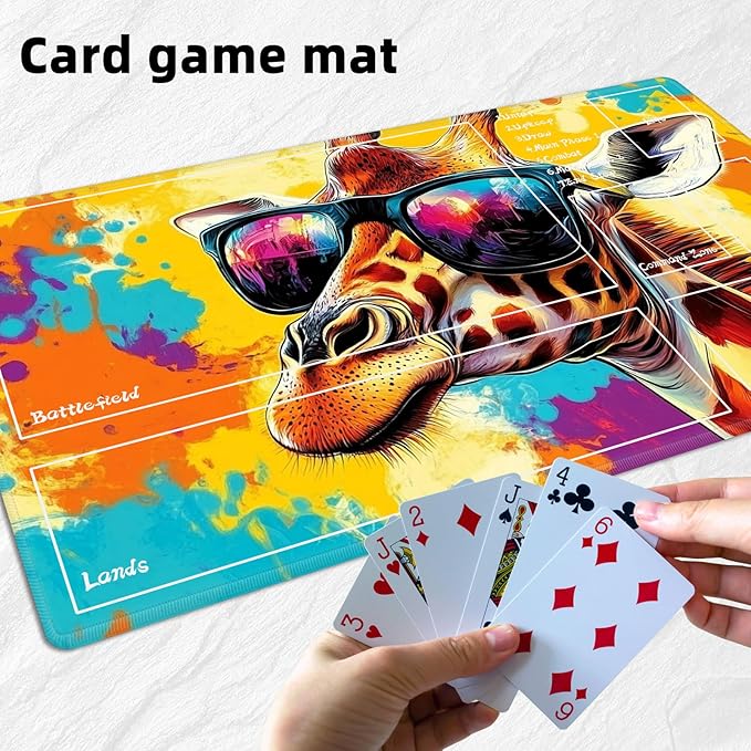 for MTG Playmat with Zones Storage Bag, for TCG Playmat and Playing Card Mat for Magic Board Games, Sunglasses Giraffe Non-Slip Stitched Edges Game Mat, Rollable Foldable Card Playmats