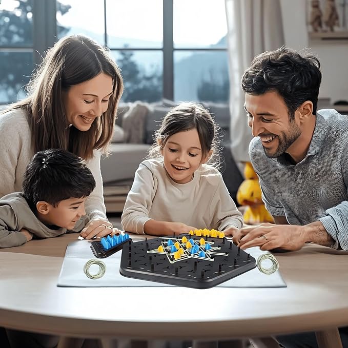 Chain Chess Game,Triangle Rubber Bands Chess Strategy Game Territorial Challenges Chess Geometric Board Table Games 2 to 4 Players,Educational Game for Adults and Kids for Family Night