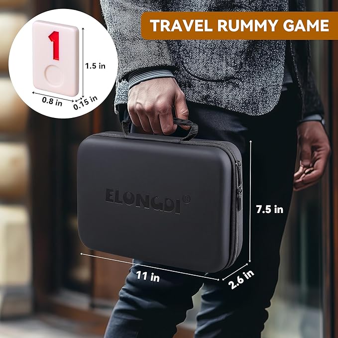 Rummy Cube Game Set with 4 Wooden Racks,106 Rummy Tiles and Portable Case,Classic Travel Board Games for Family Adults and Kids