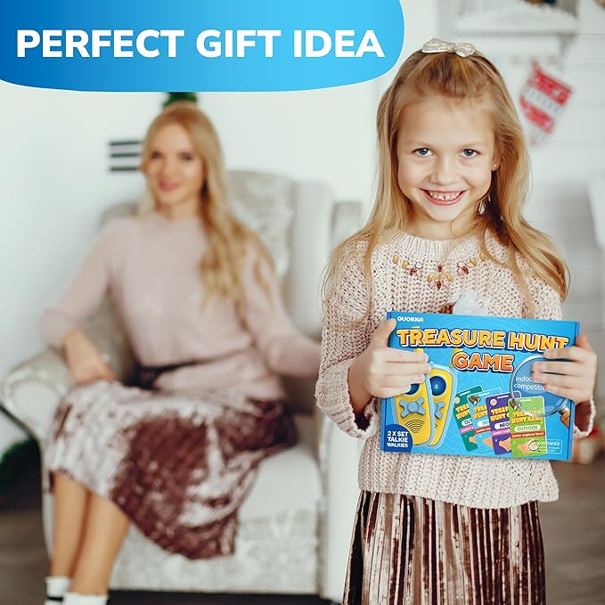 QUOKKA Scavenger Hunt for Kids Ages 4-8 - Treasure Hunting Outdoor Games for Kids 8-12 - 2 Walkie Talkies | 2 Bags | 200 Outdoor & Indoor Cards | 3 Bracelets