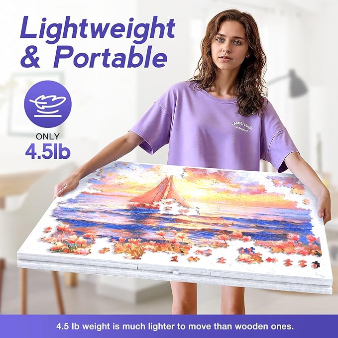 Hatisan Puzzle Board with Drawers & Cover - 1000 Pieces Blanket Jigsaw Puzzle Board with Lazy Susan Spinning Cover Colorful Sorting Trays for Family (Silver, 1000 PCS)