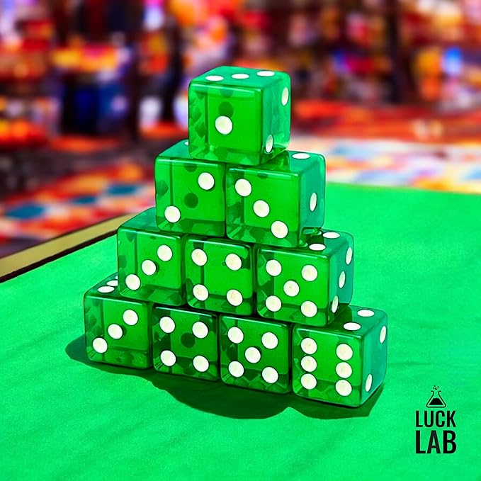 Luck Lab 10 Piece 19 mm Dice Pack - Acrylic Translucent D6, Square w/Rounded Edge for Casino, Craps, RPG MTG DND Dice Table Games and Board Games (Green)