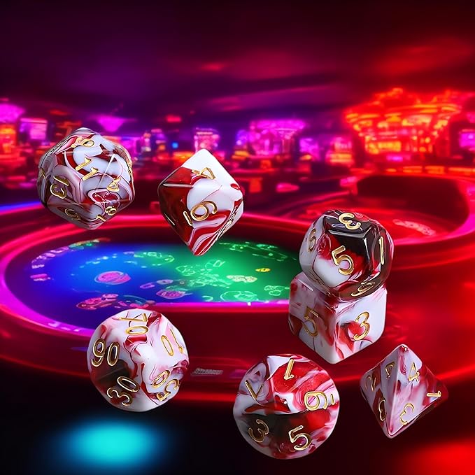 7 Pcs DND Dice Set, AORZOV Polyhedral Dice for Dungeons and Dragons D&D TTRPG MTG Table Role Playing Games(Blood Red Mixed White)