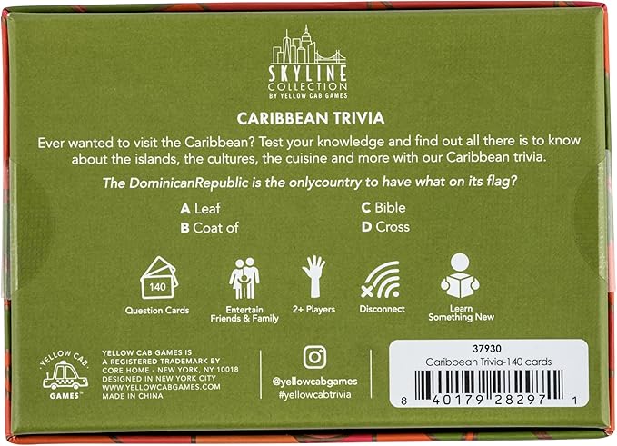 Skyline Collection Trivia Set - Caribbean Trivia, 140 Question Cards - Game Night Entertainment for Families & Friends