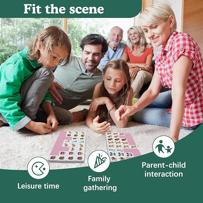 Seaside Escape Game Blocks, Mahjong Tile Game Sets with 65 Tiles 38mm Pet and Food Pattern with Bag.