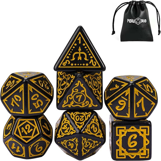 DND Dice Set -D&D Polyhedral Dice (7 Pcs) Druid Dice with Leather Dice Bag for Dungeons and Dragons Role Playing Dice Games RPGs(Druid - Black Yellow)