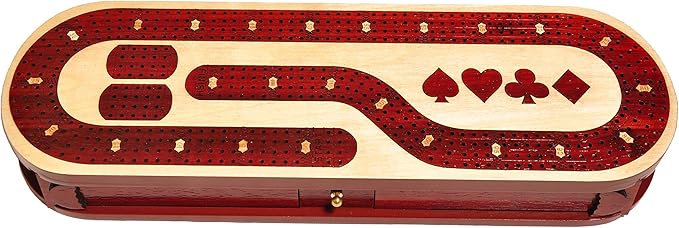 Palm Royal Handicrafts - 4 Track Cribbage Board Made with Blood Wood/Maple Wood with Place of Skunk and Corner 4 Track Continuous Cribbage Board
