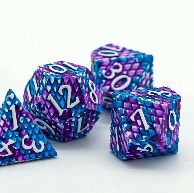 UDIXI Metal Dice Set Dragon Scale Polyhedral D&D Dice with Leather Dice Pouch for Dungeons and Dragons Role Playing Games and Other Tabletop Game (Blue with Purple)