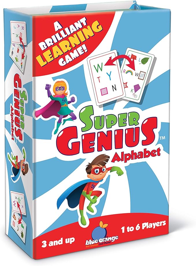 Super Genius Alphabet - Tabletop Card Game, Fun Flash Card Concentration Matching Game for Kids, Ages 3+, 1-6 Players, Teacher Approved, Learn Your ABCs, by Blue Orange Games