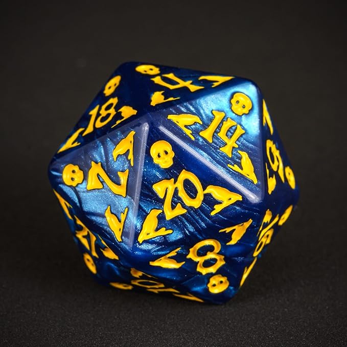 7-Die DND Dice Set Halloween Pattern Polyhedral Dice Set with Leather Bag, Skull Dice D&D Dice Set for Dungeons and Dragons RPG Table Games (Halloween Pattern-Blue)