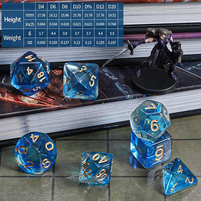 CiaraQ DND Polyhedral Dice Set with a Black Dice Bag for D&D RPG MTG Role Playing Table Games