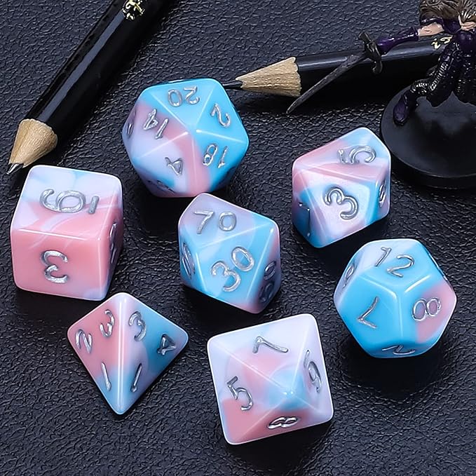 CiaraQ DND Polyhedral Dice Set for Dungeons and Dragons RPG MTG Role Playing Table Games-with 1 Dice Pouch (Blue+Pink+White)