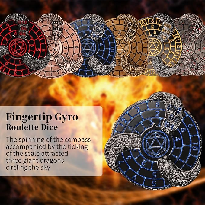 7-in-1 Fingertip Gyro Roulette DND Dice,Cool Spinning Games Fingertip Gyro, Metal Dice Set with Gift Box for Roleplaying Games Dungeons and Dragons RPG MTG Table Games