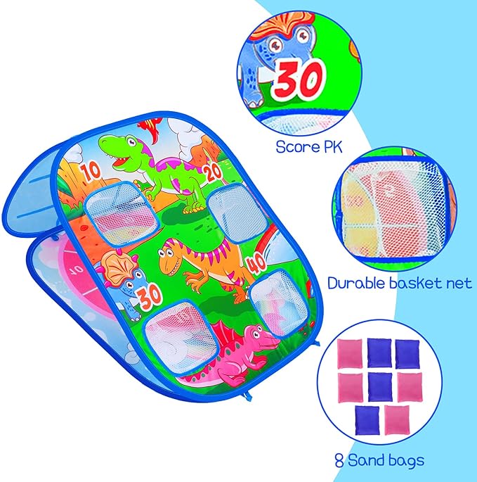 3 in 1 Bean Bag Toss Game for Toddler Easter Party Corn Holes Outdoor Indoor Dart Board Toys with 8 Bean Bags & 8 Sticky Balls Beach Yard Lawn Toddler Games Gift for Boys Girls Age 2-4 3-5 4-8 Kids