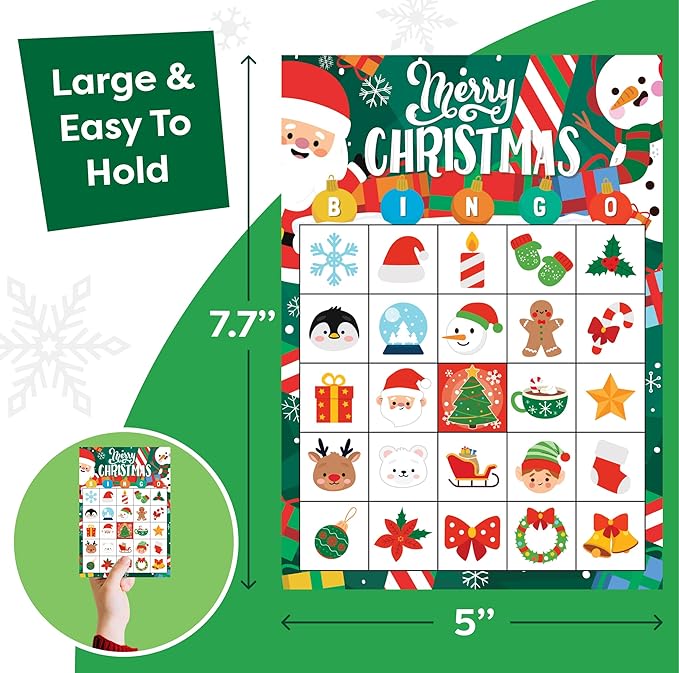 Christmas Bingo Game for Kids, Adults & Large Groups - 30 Players - Fun & Exciting Christmas Games for Family Party, Classroom Party - Reusable Christmas Bingo for Kids Christmas Party Games for Kids