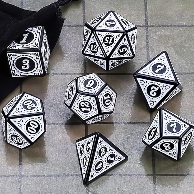 CiaraQ DND Polyhedral Dice Set for Dungeons and Dragons RPG MTG Role Playing Table Games-with 1 Dice Pouch (White Engraved Dice)