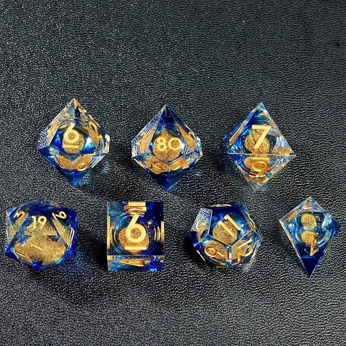 Liquid Core Quicksand Resin DND Dice, Sharp Edge Dungeons and Dragons Polyhedron Game Dice Set for Role Playing Games RPG Explorer Magic, Holiday Birthday Gifts Party Favors