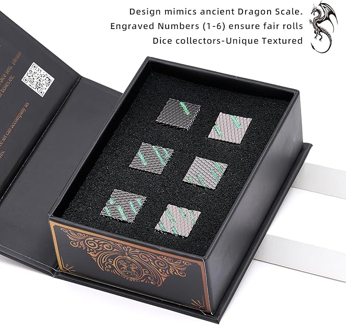 DND Dice Set, HNCCESG 6 Pieces DND Dice with Dragon Scale Design for Dungeons and Dragons Role Playing Game RPG D&D Accessories Gift (Ls-Glitter Green)
