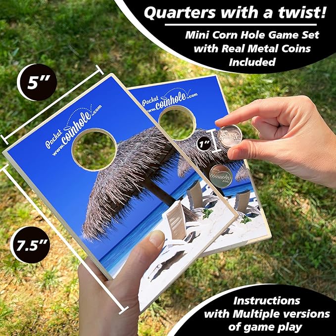 Desktop Coin Bouncing Party Set | Tabletop Cornhole Board | Small Travel Game Includes Coins