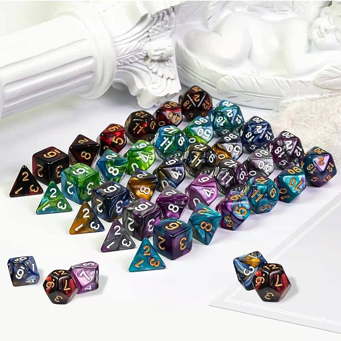 5 Sets DND Dice Polyhedral Dice Set (35pcs) with 1 Large Leather Bag, D&D Die Set for Dungeons and Dragons, RPG Table Games (5Sets/35Pcs Double-Color)