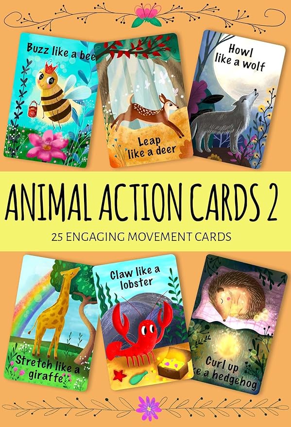 Creative Mango. Animal Action Cards. 25 Cards. Movement Game for Kids.