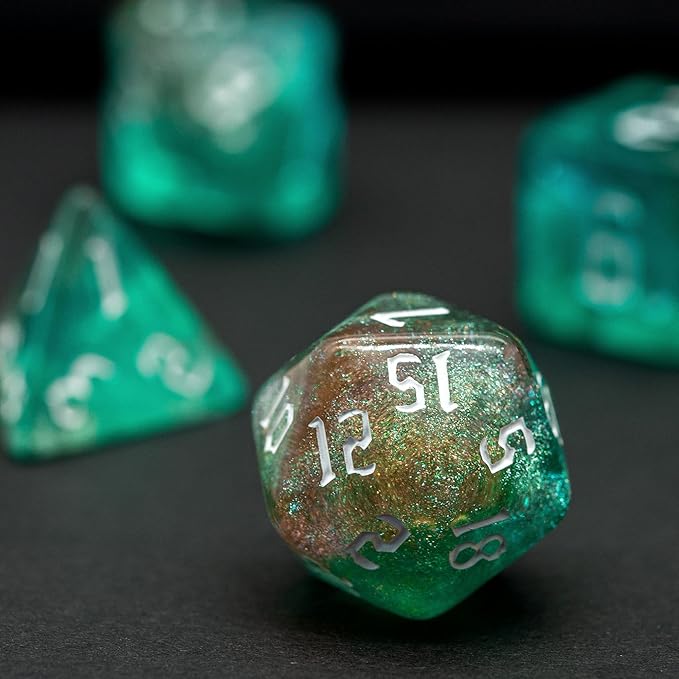 5 Sets DND Dice, Polyhedral Dice Set (35pcs) with Leather Dice Bag, D&D Dice Set for Dungeons and Dragons, RPG, MTG Table Games (Sickle Font Double Color Glitter Series).