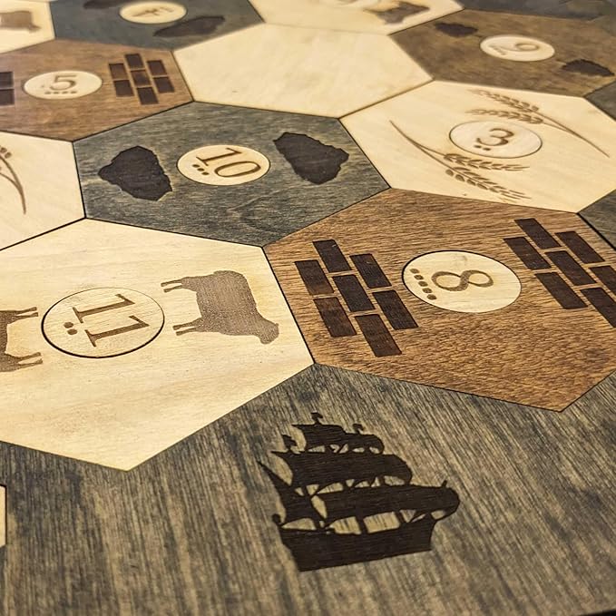 Custom Wood Settler Game Board - 2-4 Players | Main Board Red Oak Frame | Compatible with Catan