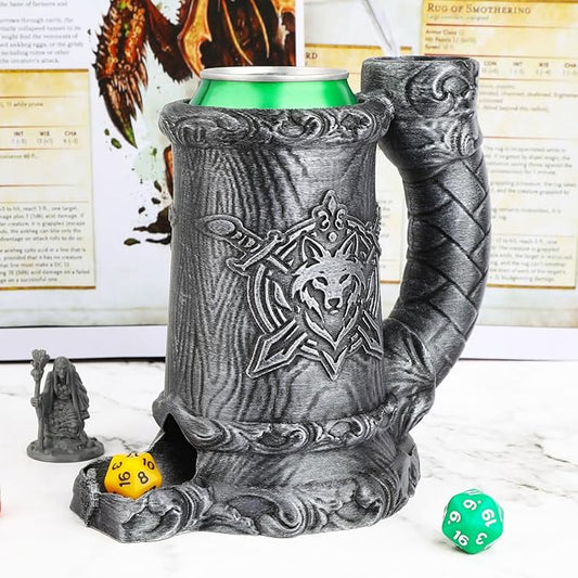 AUSPDICE Dungeons & Dragons Dice Tower, Hand-Painted Dice Rolling Tower for RPG & Board Games – Gothic Pen Stand, Dice Organizer & Beverage Holder–Gift for TTRPG Enthusiasts-FF287B Silver