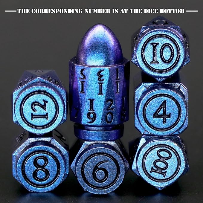 Bullet DND Dice for Dungeons and Dragons, Metal Dice Set D&D Unique Cool Die Polyhedral D and D Dice for Role Playing Game (Bullet Dazzle Black)