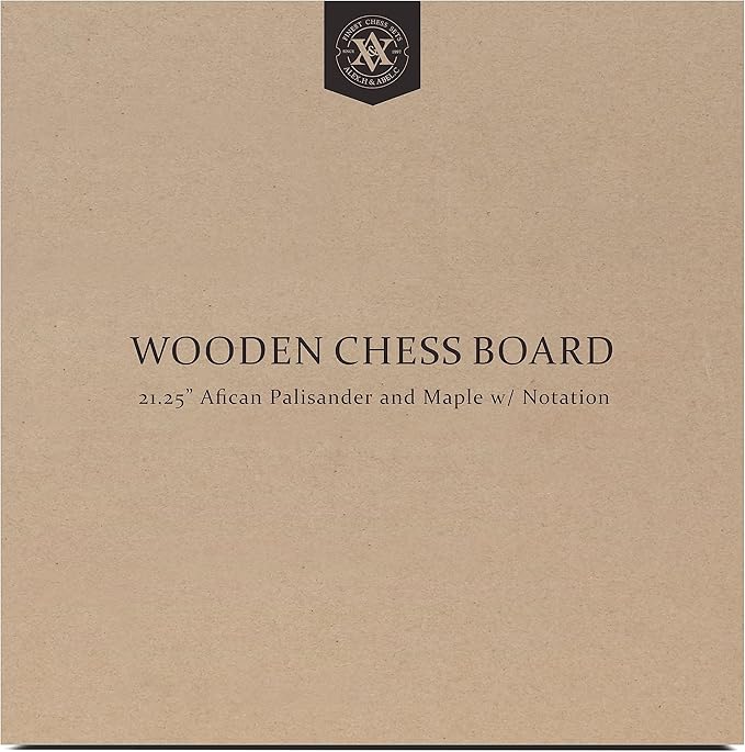 A&A 21.25" Professional Wooden Tournament Chess Board/African Palisander & Maple Inlay / 2.25" Squares w/Notation