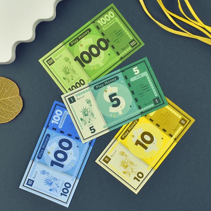 Queensell Play Money Suitable for Monopoly Board Game – 480 pcs of 60 Each Bill Denomination – Double Sides Printing Paper Money for Pretend Play Cashier - 480 pcs