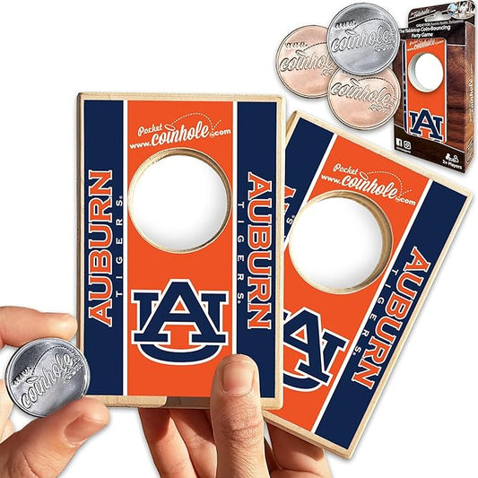 Tabletop Cornhole Game Set | Officially Licensed College Mini Football Cornhole Board Game | Includes Coins