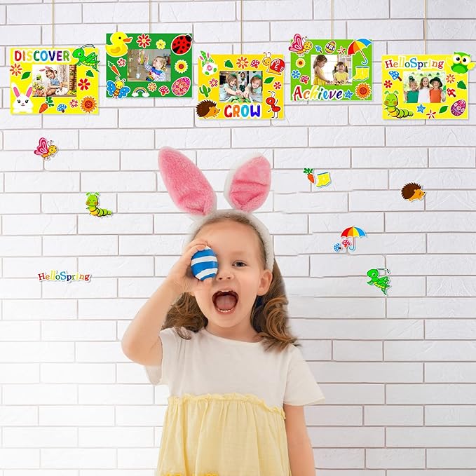 30 Packs Spring Craft Kits for Kids Bulk Springtime DIY Picture Frame Craft Flower Butterfly Easter Art Craft Mothers Day Craft Party Favors Home Classroom Game Activities Bulletin Board Decoration