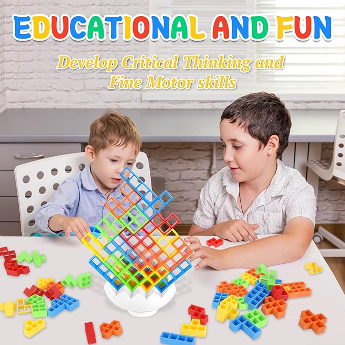 70 Pcs Tetra Tower Stack Game, Tetra Balance Tower Game for 2 Players+, Building Blocks Stacking Balance Games Toys for Kids, Adults, Friends, Classroom, Family and Travel Party