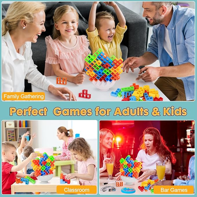 Tetra Tower Stack Game, Balance Stacking Blocks Board Games for Kids & Adults, Fun for Classroom, Dorm, Party (70pcs)