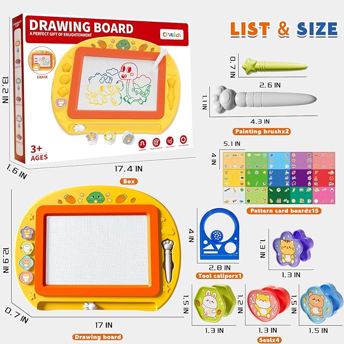 Large Magnetic Drawing Board 13 × 17 in Doodle Board Toddler Toys for Girls Boys 3 4 5 6 7 Year Old Kids, Preschool Educational Travel Toys Gifts Etch A Colorful Sketch Magnet Erasable Writing Pad