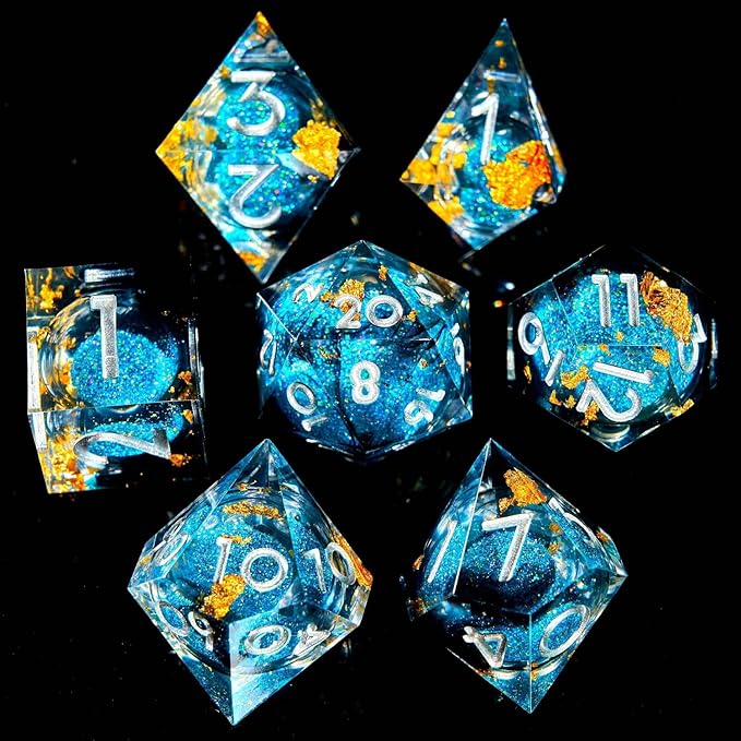 Liquid Core Quicksand Resin DND Dice, Sharp Edge Dungeons and Dragons Polyhedron Game Dice Set for Role Playing Games RPG Explorer Magic, Holiday Birthday Gifts Party Favors