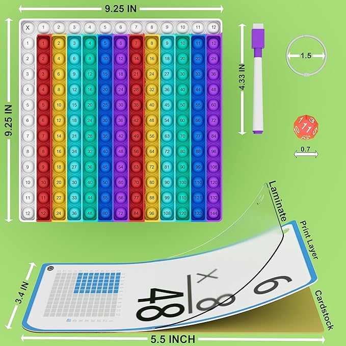 Multiplication Flash Cards + Multiplication Chart - Math Manipulatives Fact Cards - Mutiplication Game Flashcards - Times Table Multiplication Flash Cards 3rd Grade, 4th, 5th, 6th Grade