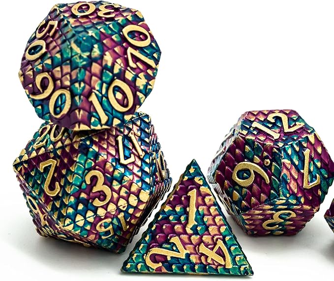 UDIXI DND Metal Dice Set Dragon Scale, D&D Dice Metal for Role Playing Games, Polyhedral Dice Set DND for Dungeons and Dragons (Blue Purple-Golden Number)