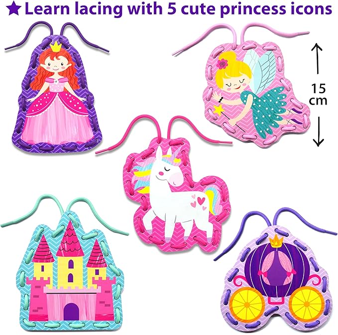 KRAFUN Beginner Unicorn My First Lacing Card Kit for Kids Arts & Crafts, 5 Easy Princess Lacing Projects, Paper Art Craft Cards for Toddlers, Fine Motor Preschool Skills Toys