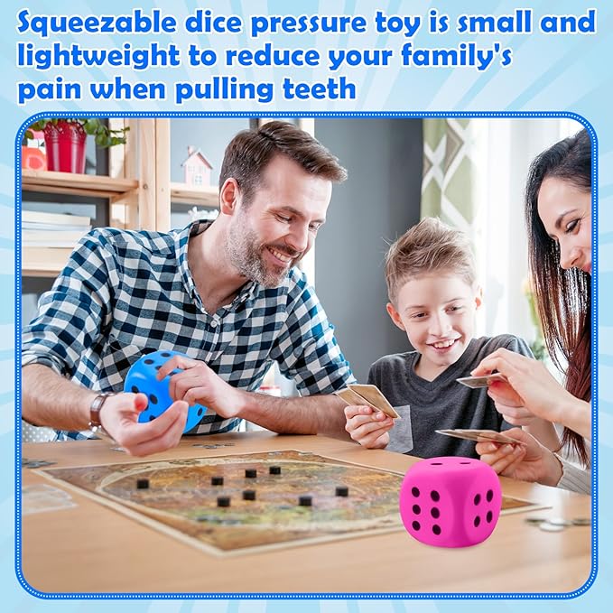 Zomiboo 2 Pcs Large Foam Dice Stress Balls Soft Jumbo 6 Sided Giant Dice Educational Learning Squeeze Anxiety Relieve Toy Gifts for Adults Kids Board Game Classroom(Pink, Blue,3.93 Inch)