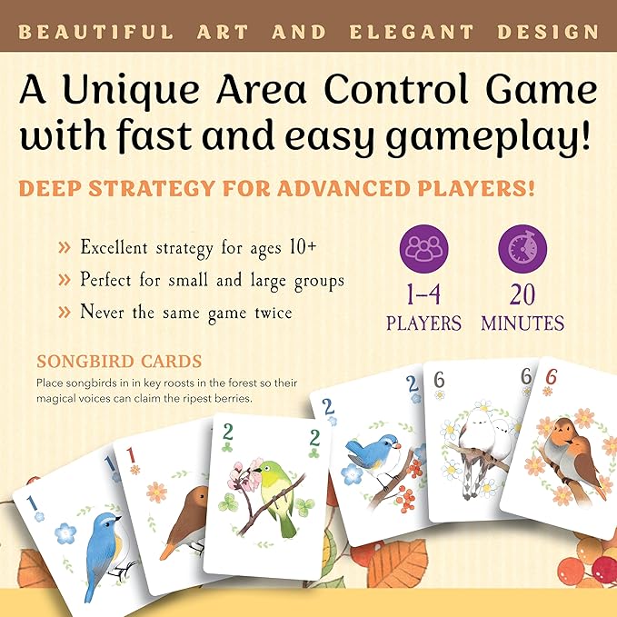 Songbirds Card Game - Fun Family Board Game for 1-4 Players - Easy to Learn Featuring Bird Art