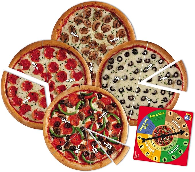 Learning Resources Pizza Fraction Fun Game, 13 Fraction Pizzas, 67 Piece Game, Ages 6+