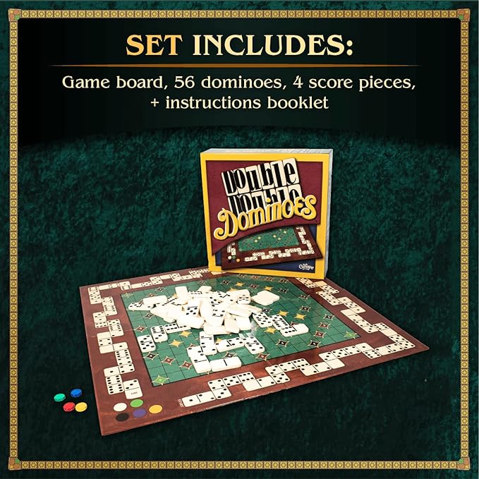 Calliope Games Double Double Dominoes - Mexican Train Domino Board Game With a Twist - Family Game For Game Night -2-4 Players