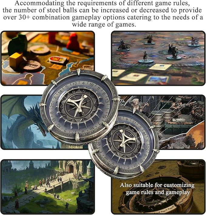 7-in-2 Random King Metal DND dice Spinner for Board Games, Maggie d&d dice Set D20 D12 D10 D% D8 D6 D4, Support 30+ Gameplay Options