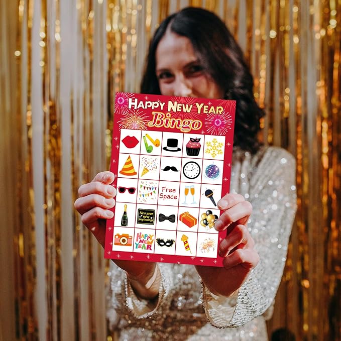 ceiba tree Happy New Year Bingo Cards New Years Eve Bingo Game 24 Players for Kids Adult Party Supply